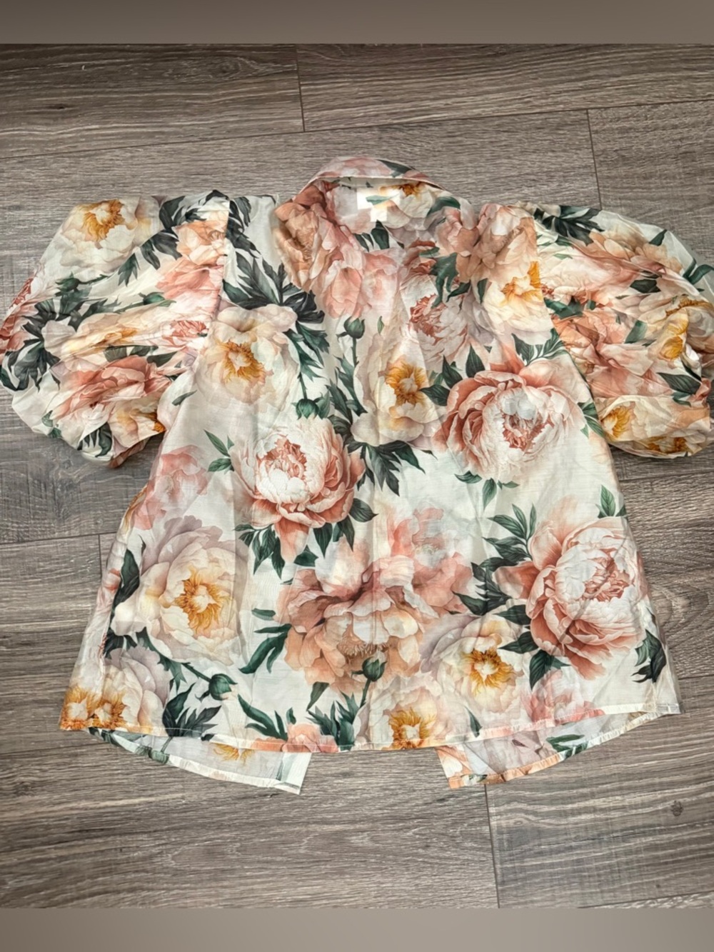 Bailey 44 Peach and Cream Floral Puff-Sleeve Button-Up Blouse - Picture 3 of 3